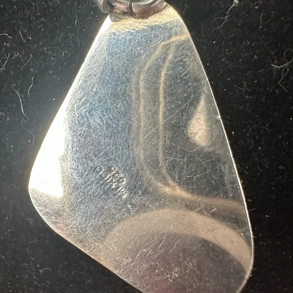 Vintage Mexican Silver Red Jasper Triangle Pendant Necklace - Picture 4 of 4